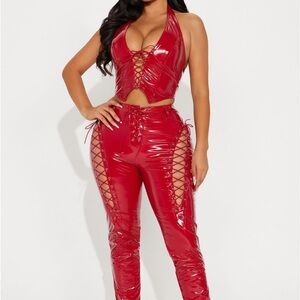 Fashion Nova Joslin Faux Patent Leather Pant Set